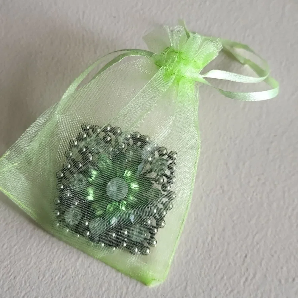 BRILLIANT Green Rhinestone Flower Brooch